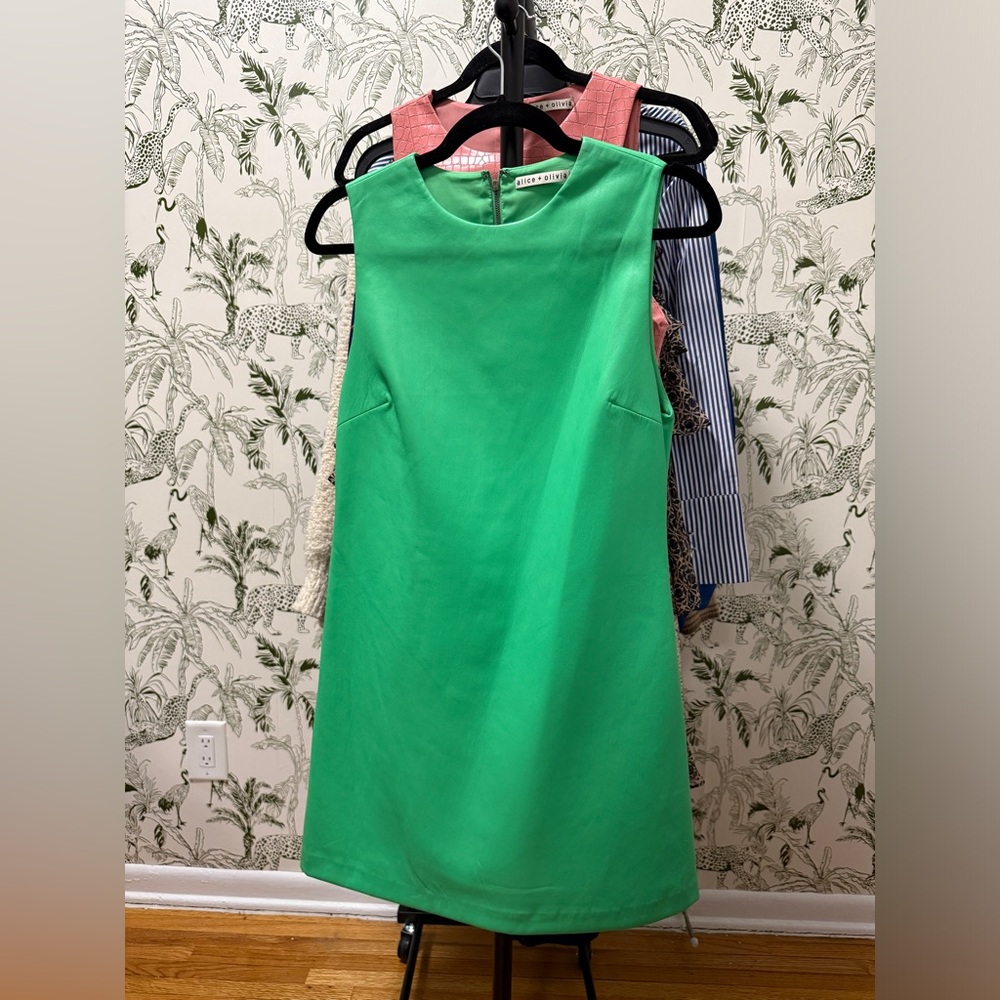 Alice and Olivia green leather dress
